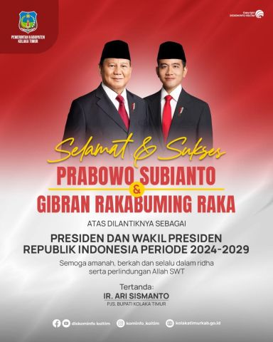 Selamat dan Sukses Kepada Prabowo Subianto dan Gibran Rakabuming Raka atas dilantiknya sebagai Presiden dan Wakil Presiden Republik Indonesia Periode 2024 - 2029