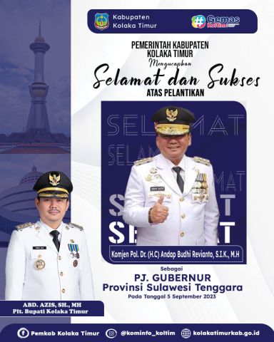 Selamat dan Sukses atas pelantikan Sebagai Pj. Gubernur Provinsi Sulawesi Tenggara