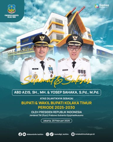 Selamat dan Sukses atas dilantiknya Bapak Abd Azis, SH., MH dan Bapak Yosep Sahaka, S.Pd., M.Pd  sebagai Bupati dan Wakil Bupati Kolaka Timur Periode 2025 - 2030