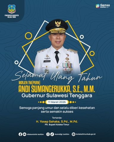  Selamat Ulang Tahun kepada Mayjen TNI Purn Andi Sumangerukka, S.E., M.M.  Gubernur Sulawesi Tenggara