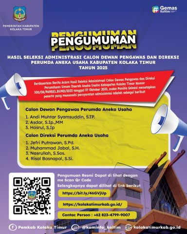 Hasil Seleksi Administrasi Calon Dewas dan Direksi Perumda Aneka Usaha Kolaka Timur